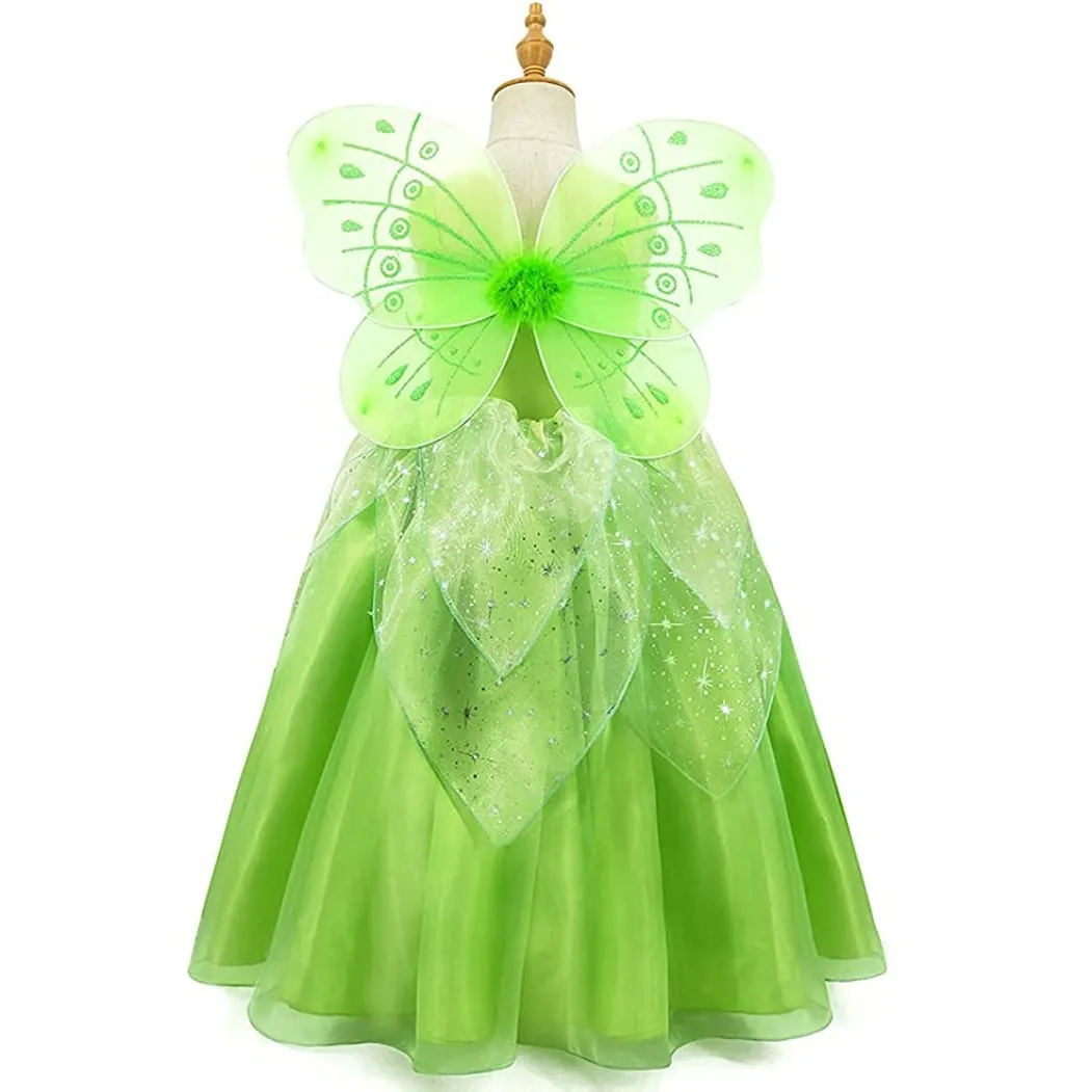 Green Fairy Frog Princess Dress Girls Birthday Party Fancy Dresses