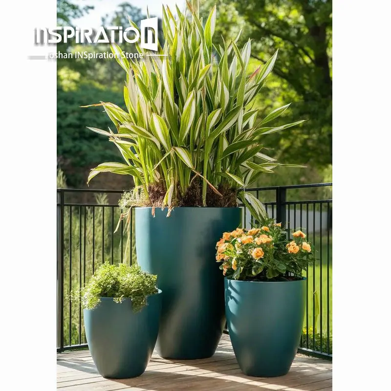 Round Big Flower Pots with Drain Hole Garden Home Decoration Resin Outdoor Planter Pots for Planting fiberglass planters