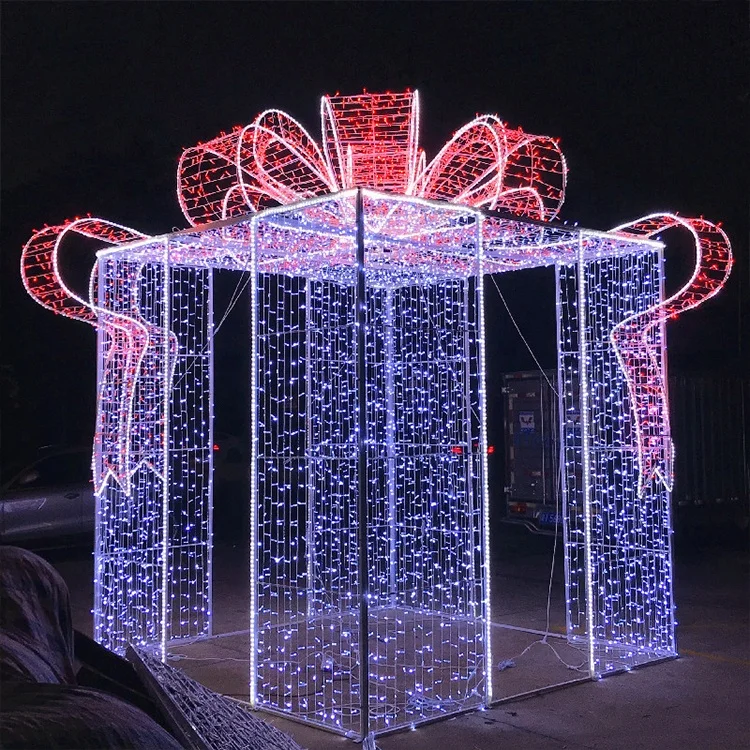 Outdoor Giant LED Christmas arch decoration walk through ornament Large 3D Gift Box Motif Lights