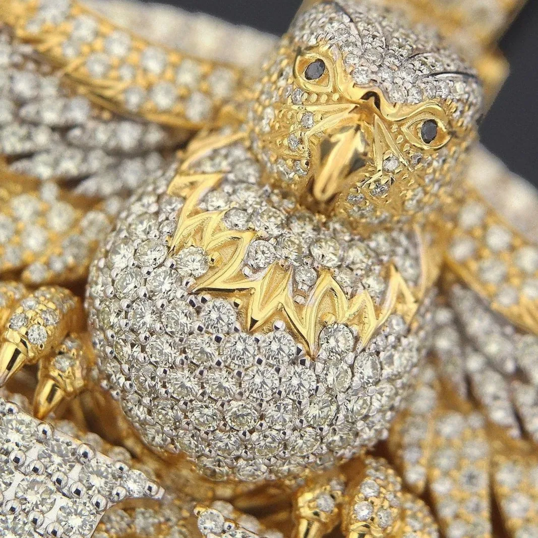 18k Real Gold Plated Iced Out Jewelry 3D Design Eagle Moissanite Solid Circle Pendant 925 Hip Hop Rapper Moissanite Pendant
