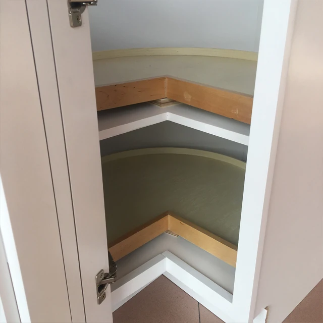 90 Degree Open Door Corner Kitchen Cabinet with Turntable Lazy Susan Storage Made in China Solid Wood Base Cabinets 1 Set Modern