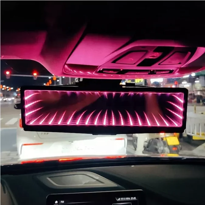 Colorful LED Wide Angle Charms 3D Rear View Car Decoration Rearview Mirror Lights for other car interior accessories