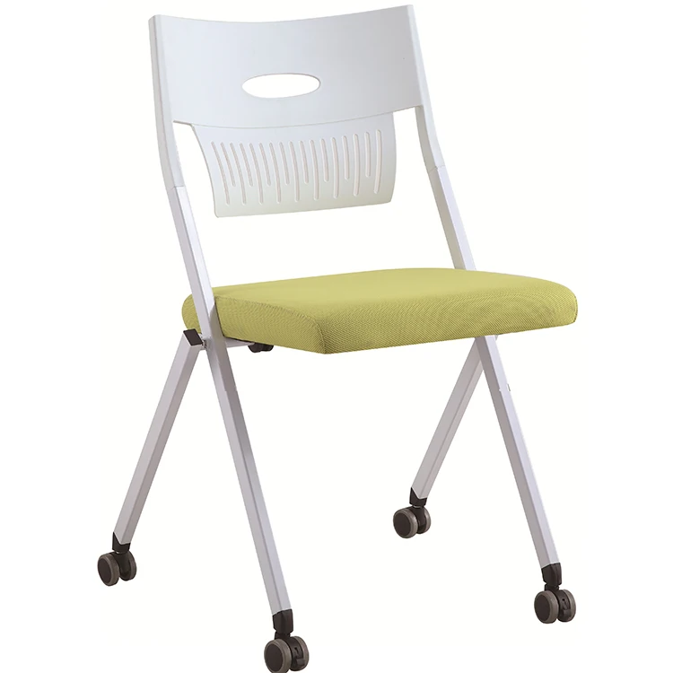 Hot selling comfortable pp plastic office chair foldable training chair with wheels conference chair