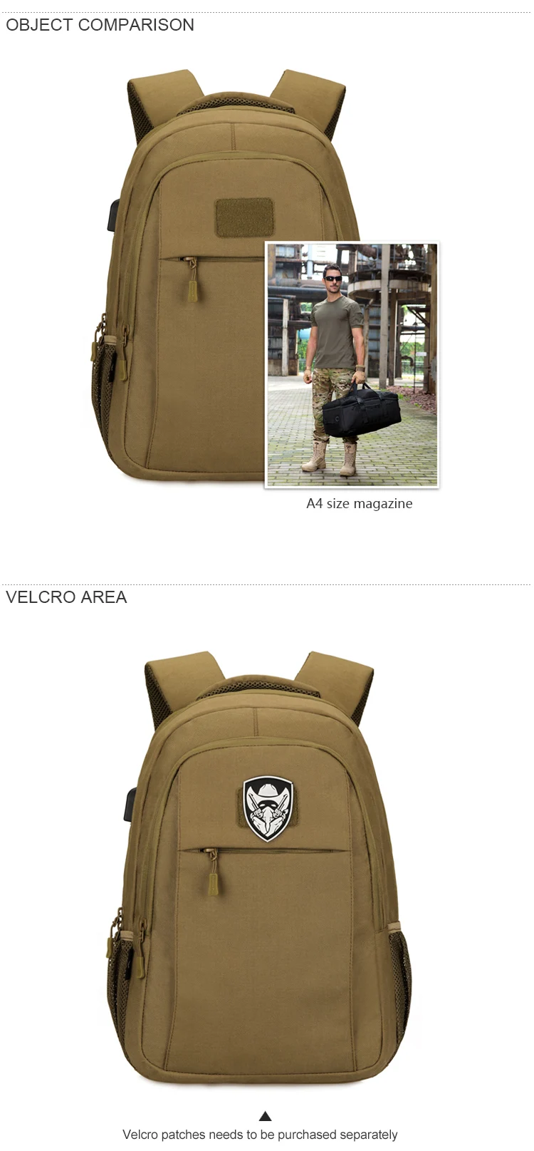 Waterproof 600D Oxford Camping Trekking Hunting Tactical Backpack MOLLE Bag Hiking Daypacks With Power Charging 4