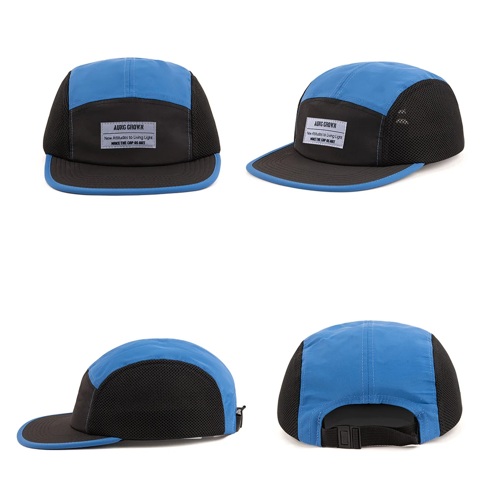 Aung Crown High Quality 5 Panel Flat Brim Waterproof Camper Hat Adjustable Size Unstructured 5 Panel Sport Running Cap