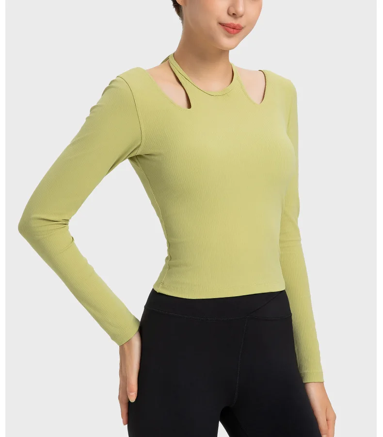 Womens long sleeve dance yoga solid soccer shirt t-shirt quick drying running elastic top yoga wear