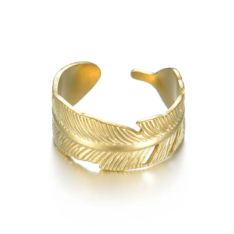 Wholesale 14K adjustable stainless steel ring open ring feather ring