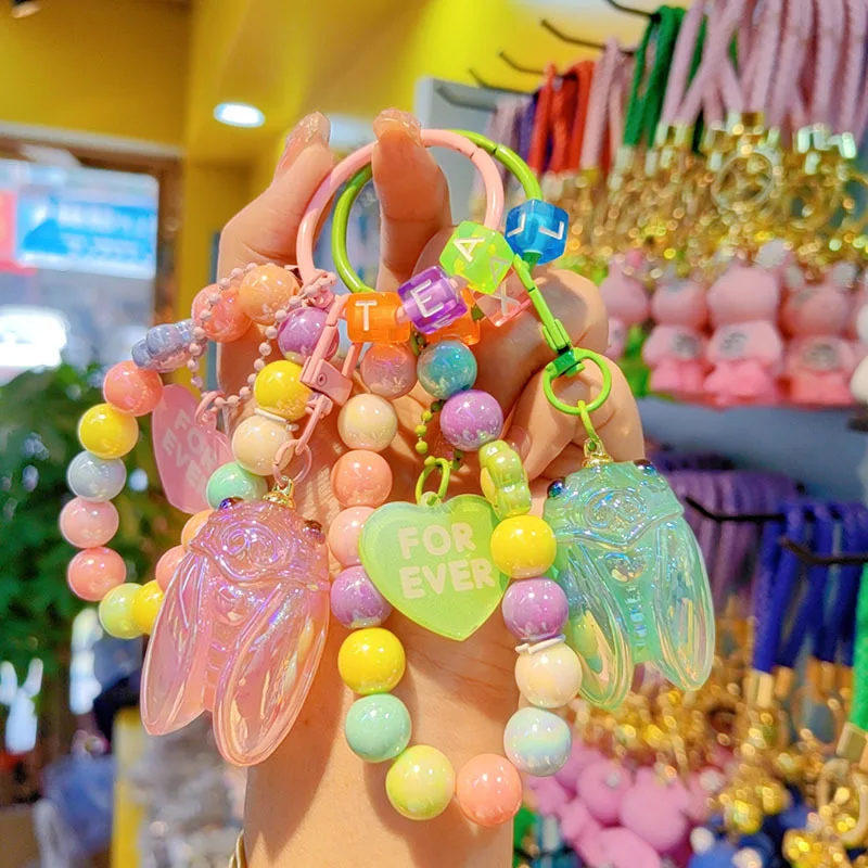 Оптовая продажа роскошный акриловый брелок с насекомыми красочный браслет бисером для ключей автомобиля подарок новинка