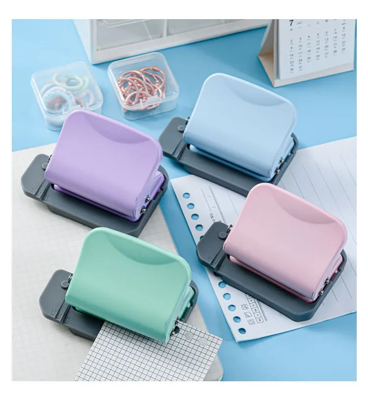 Portable 6 Holes Handle Puncher Loose Leaf Paper Puncher for A4/A5/B5 Size Made of Durable Metal & Plastic