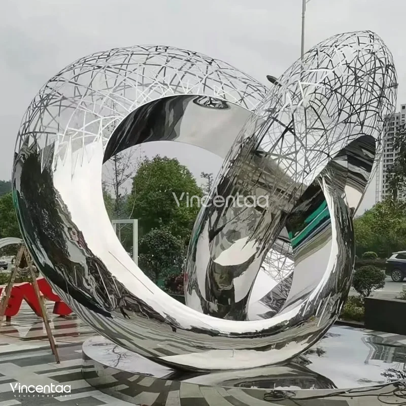 Vincentaa Stainless Steel Sculpture Hollow Ring Cross Sculpture Custom Art Modern Park Sculpture