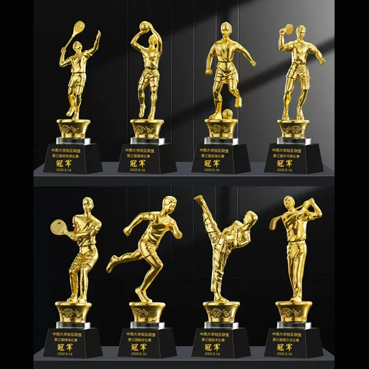 Custom Sports Award Football Metal Cycling Statue Gold Sport Trophy Cups With Black Crystal Glass Base Supplies