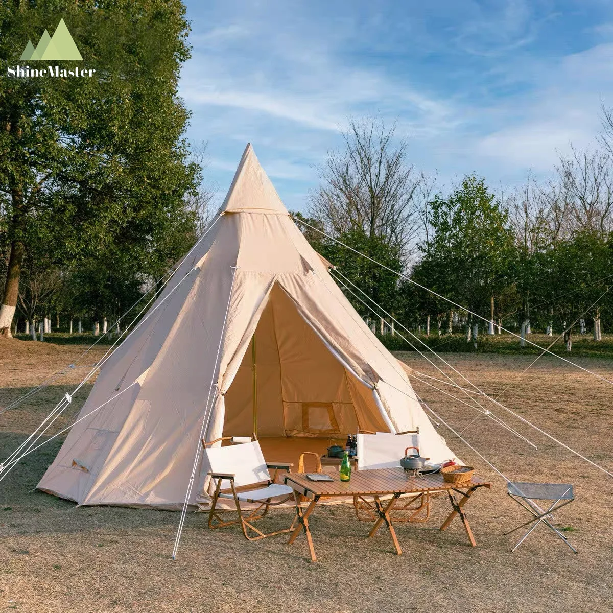 ShineMaster Outdoor Indian Pyramid tent camping Folding large space windproof tent