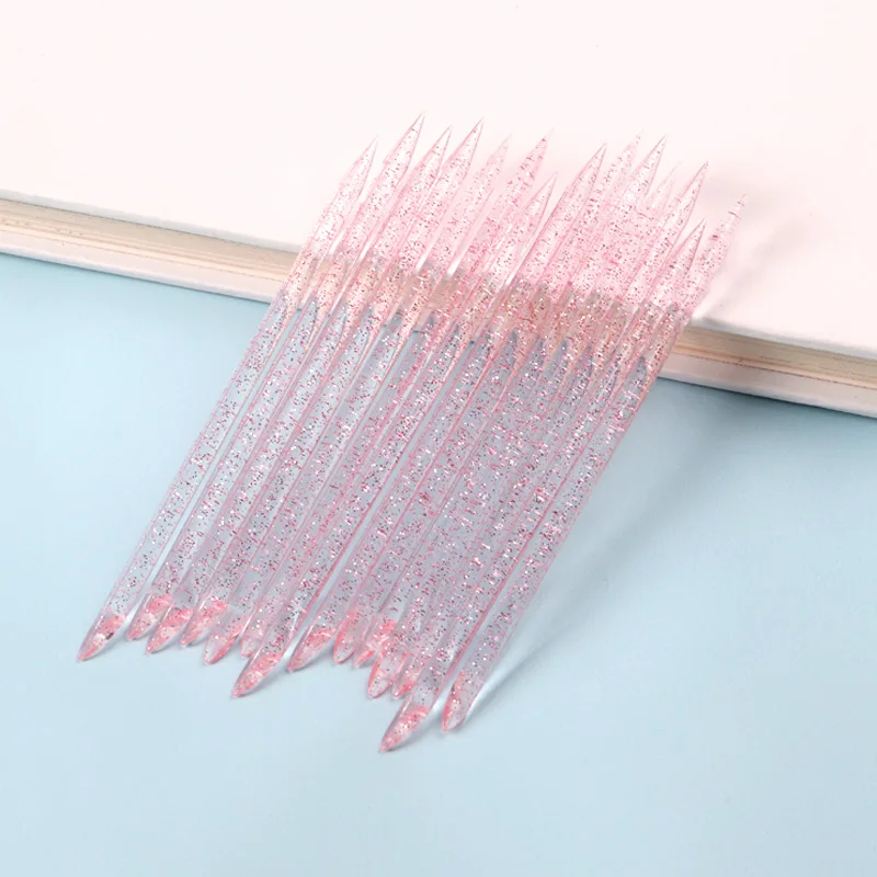 TSZS New 50pcs Double Side Cuticle Pusher Sticks Cuticle Removal Tool Pink Blue Plastic Nails Stick Pedicure Care Tools