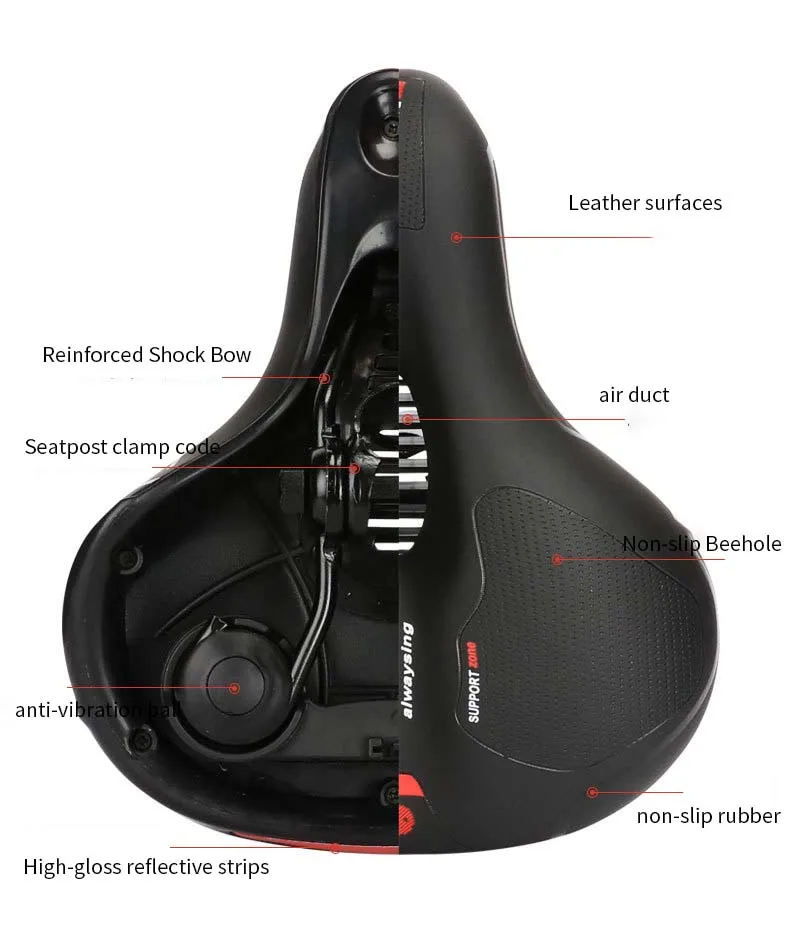 Shockproof Cushion Soft Comfortable Softwidening High Elastic Shock Absorption Mountain Bike Deep Dent Bicycle Saddle