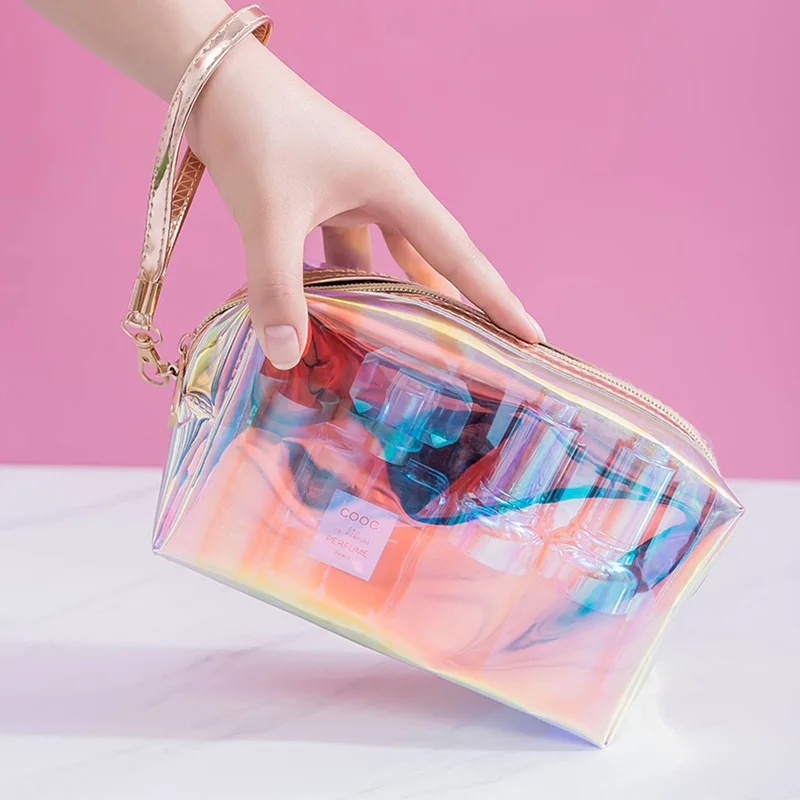 Multifunctional Portable Plastic Laser Magic Color TPU Colorful Transparent Small Storage Washing Cosmetic Makeup Bag