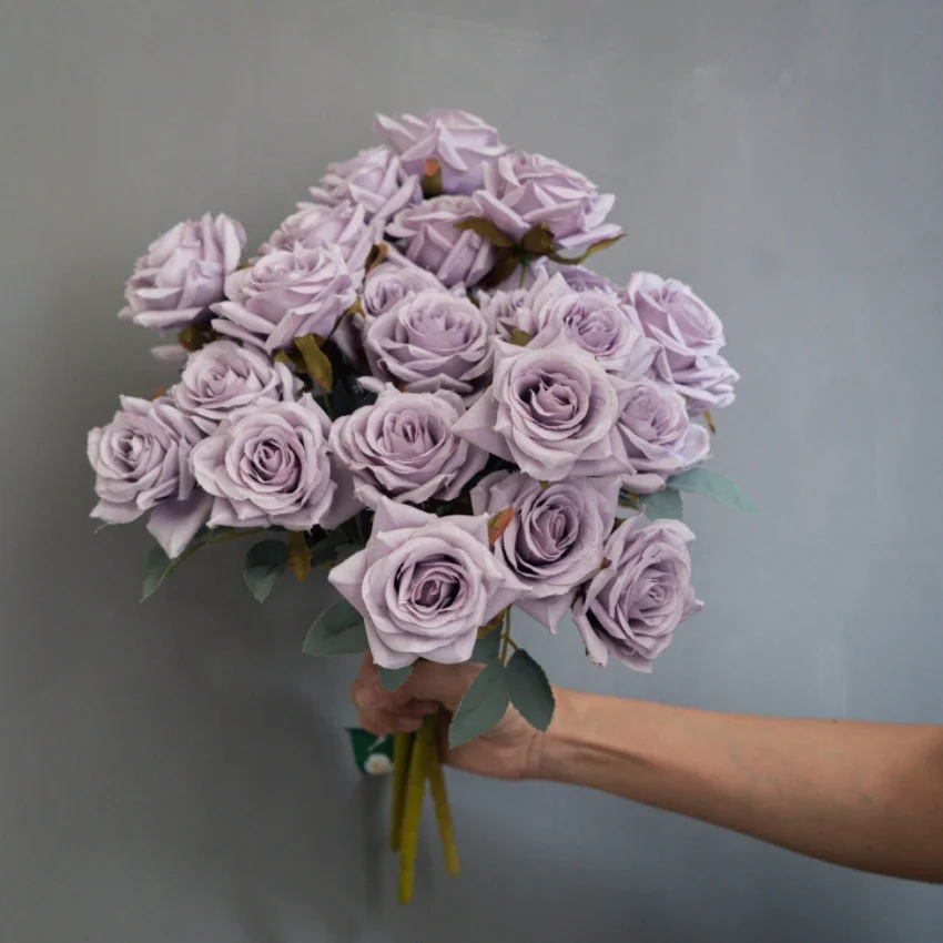 Home Wedding Decoration Party Purple Flowers Realistic Roses Bouquet Artificial Rose Silk Flowers
