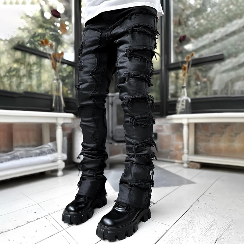 YSJY custom streetwear pant men cargo trousers acid wash distressed flared stacked baggy joggers for men