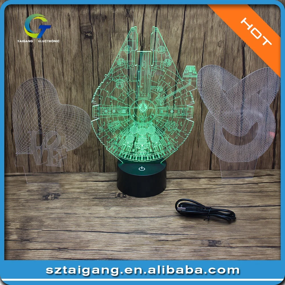 Designs 3D LED Lamps Change ABS Base New 3 Type Different Acrylic with 7 Colors Lighting and Circuitry Design Sensor Decoration