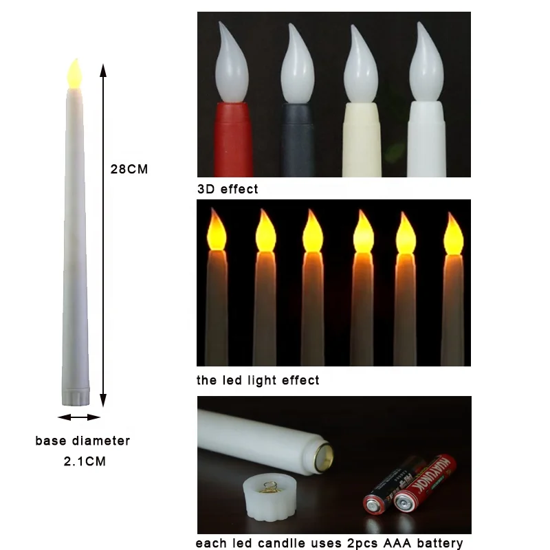 LED Flameless Taper Candles Flickering Battery Operated 3D Electric Long Candle Lights led candles with remote control