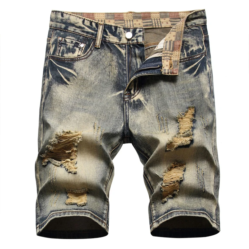 Factory Customize Logo Summer trendy hip-hop style hand-tied color splash paint dot grinding hole denim trouser