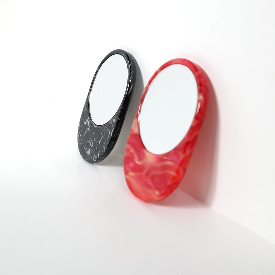2022 New Classically Styled Korean Version Oval Acrylic Mirror Hot Sale Pocket Cosmetic Makeup Mirror with Pearl Stone Material