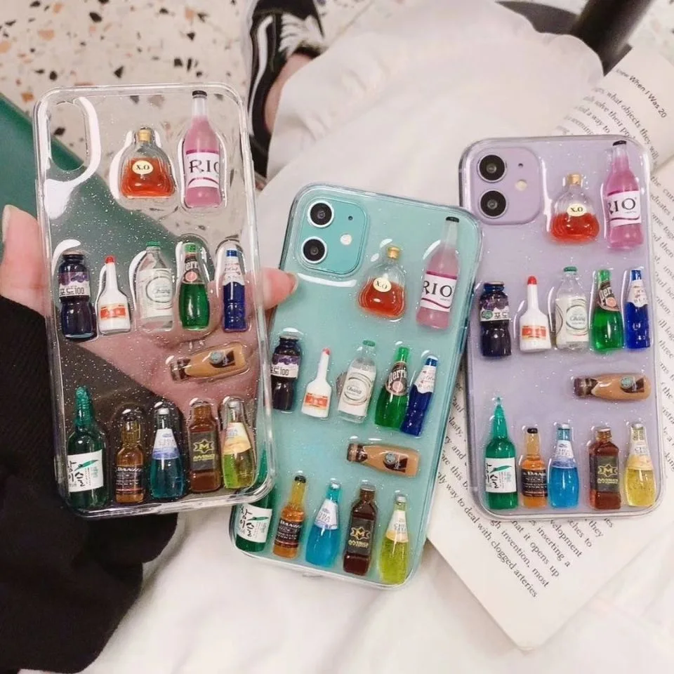 
Clear 3d Beer Drink Bottle For Phone SE 2021 11 Pro Max XR XS Max X 6S 7 8 Plus Glitter Soft Silicone Case 