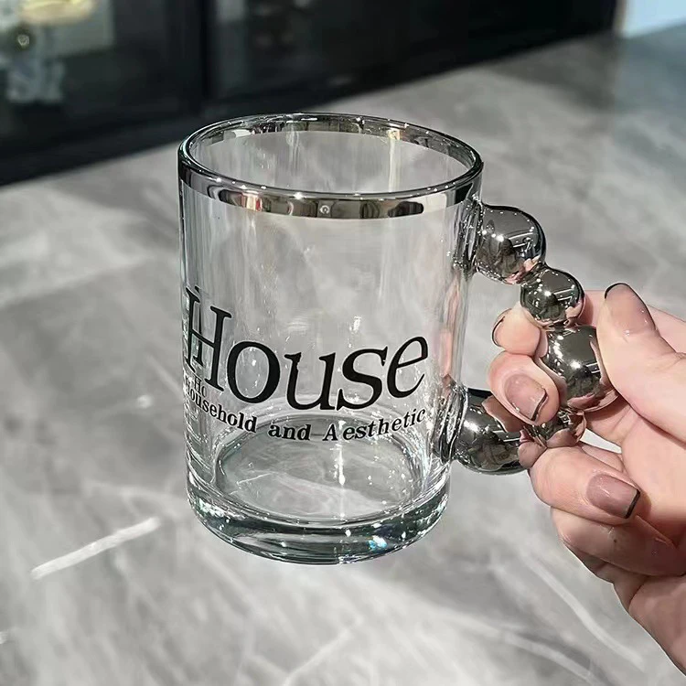 2023 Newest Design Office Coffee Glass Mug Water Milk Juice Glass Cup Set With Golden Handle