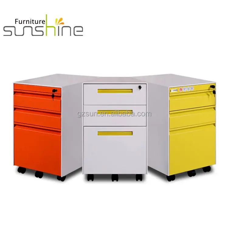 Stainless Steel Office 3 Drawer Steel Filing Cabinet Low Cabinet Moving Small  Office Mobile Cabinet Pedestal With 5 wheels