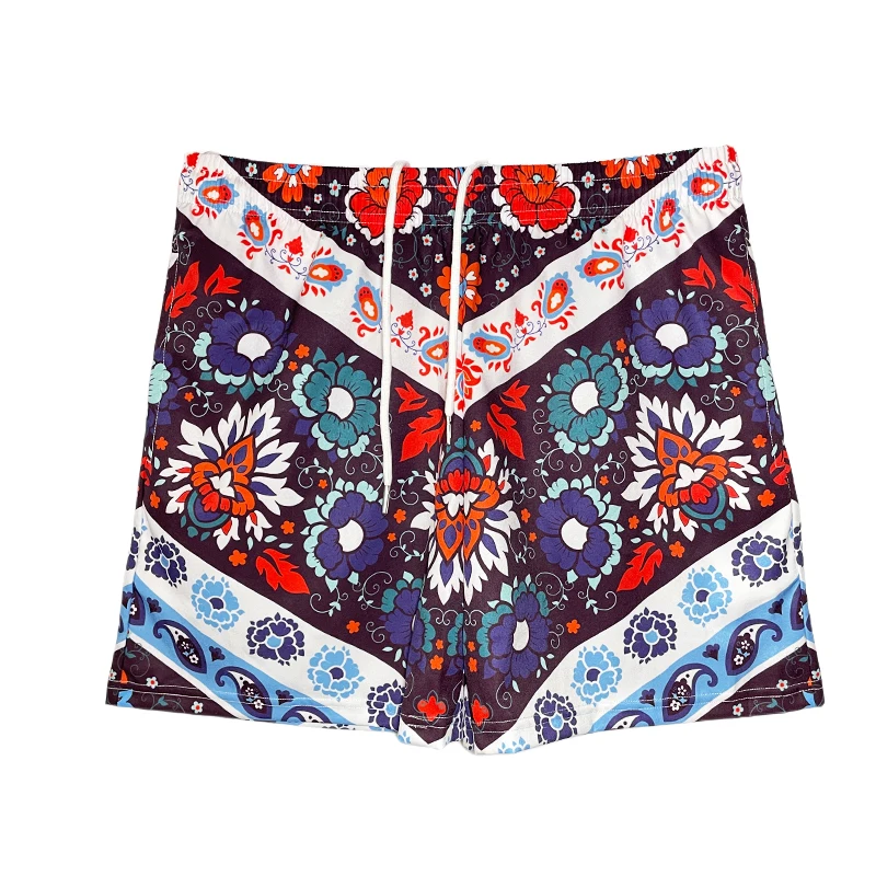 2024 New design private label custom logo fashion streetwear polyester printing summer beach swim trunks swimming shorts for men