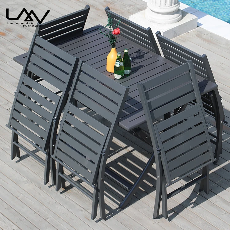 Simple design patio garden portable folding dinning furniture set aluminum frame outdoor restaurant table and chair.