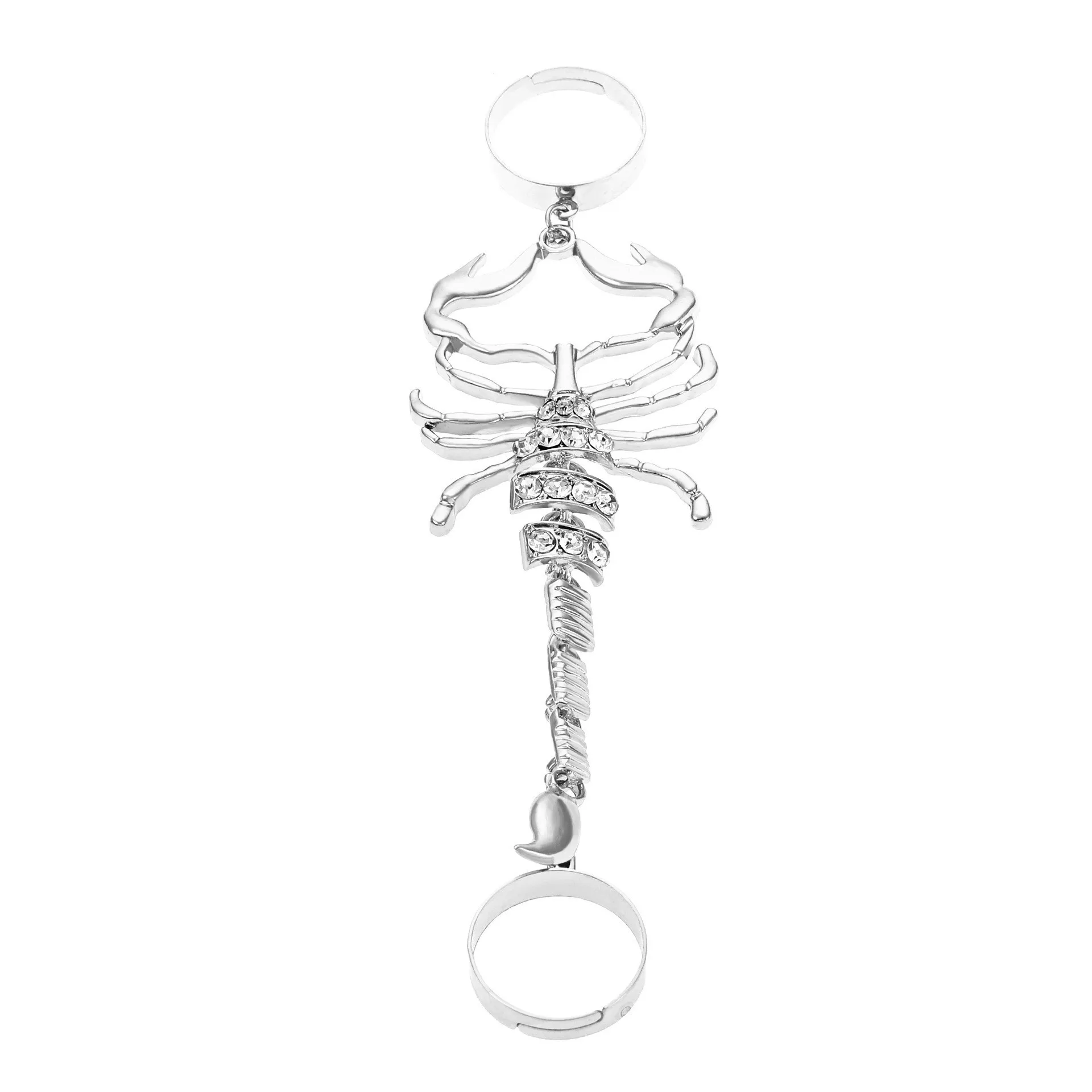 Sweet Cool Hip-hop Punk Ring Unique Temperament Exaggerated Ring Zircon Scorpion Chain Ring for Women