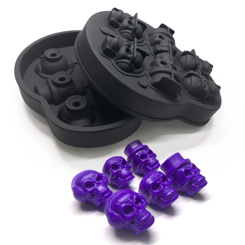 Custom silicone 6 cavity 3d skull ice cube tray soap mold silicone epoxy resin mould