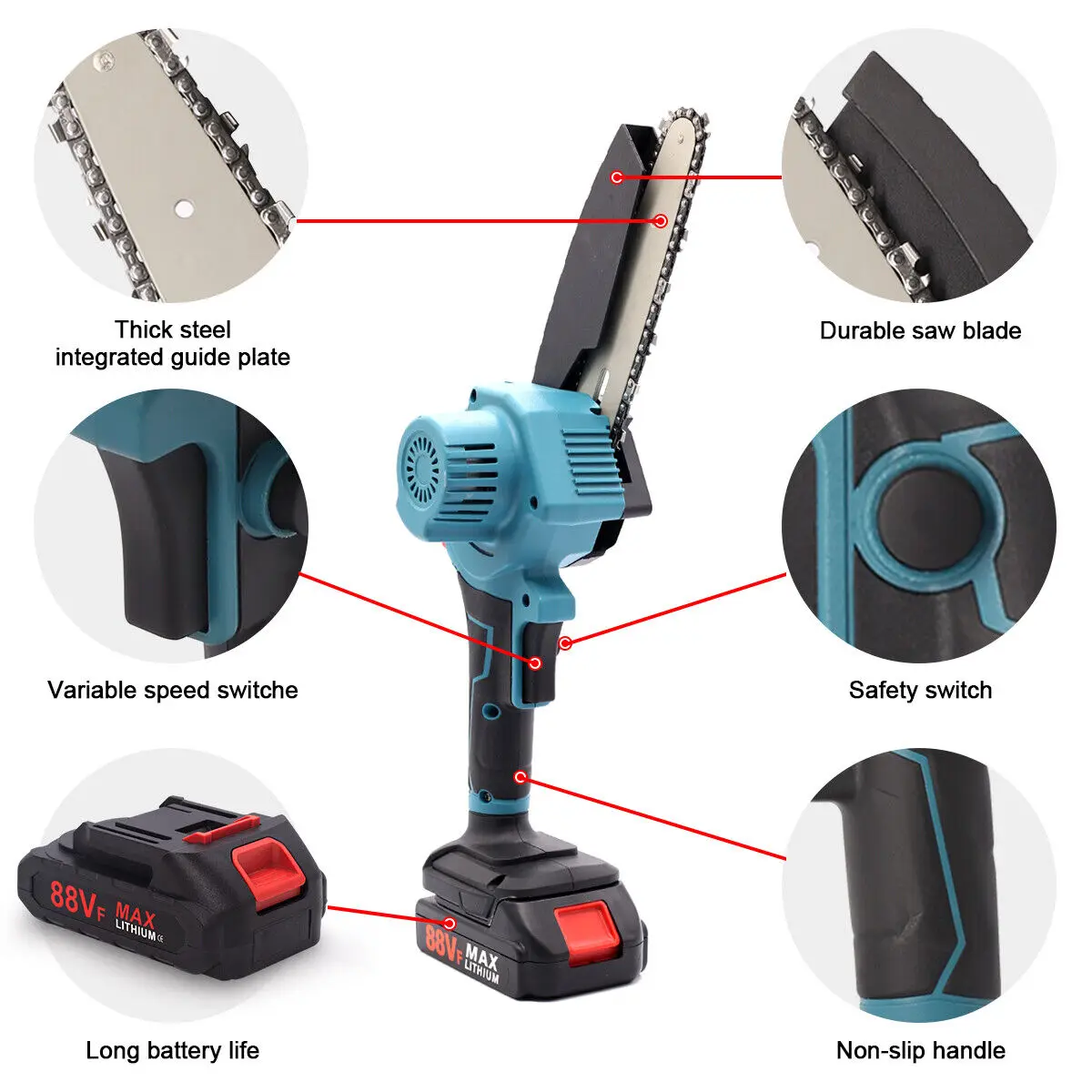 8-Inch Mini Electric Cordless Chainsaw 21V Battery Power Industrial & DIY Grade for Wood Cutting Tool Sets