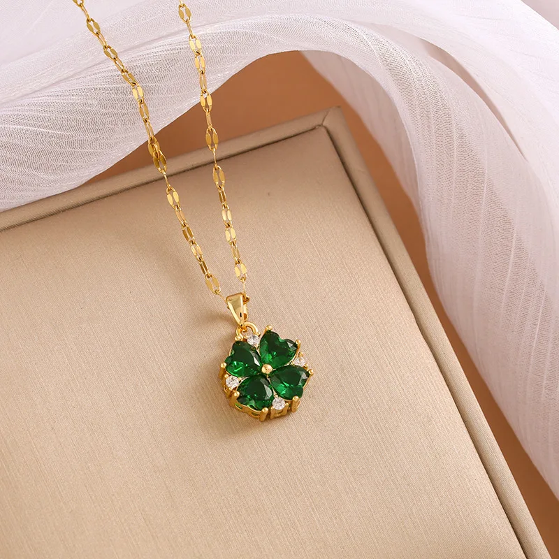 High Quality Four Leaf Clover Pendant Necklace Luxury Bling Crystal Lucky Charm Choker Women Fashion Fine Jewelry Accessories
