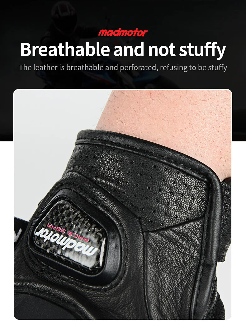 BMX ATV MX Hand Safety Protective Touch Screen Carbon Fiber Genuine Sheepskin leather white motorcycle gloves