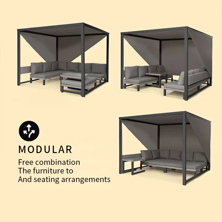 YASN Removable Outdoor Luxury Gazebo Pavilion Gazebo Sun Canopy With Rattan Lounge Set