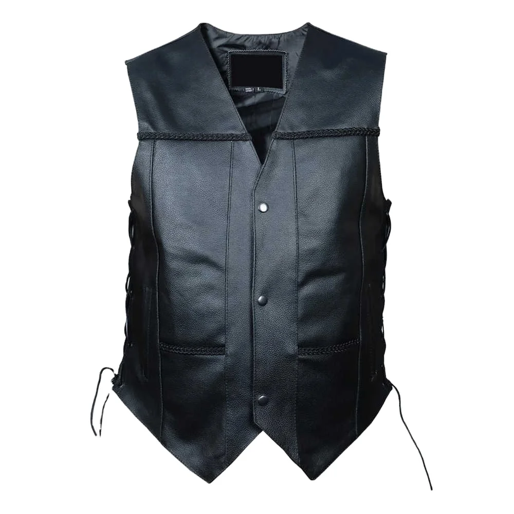 Модные leathervest мужской классический чистый овчины кожаный жилет байкеров жилет с карманами пальто из искусственной кожи Натуральная leathervest