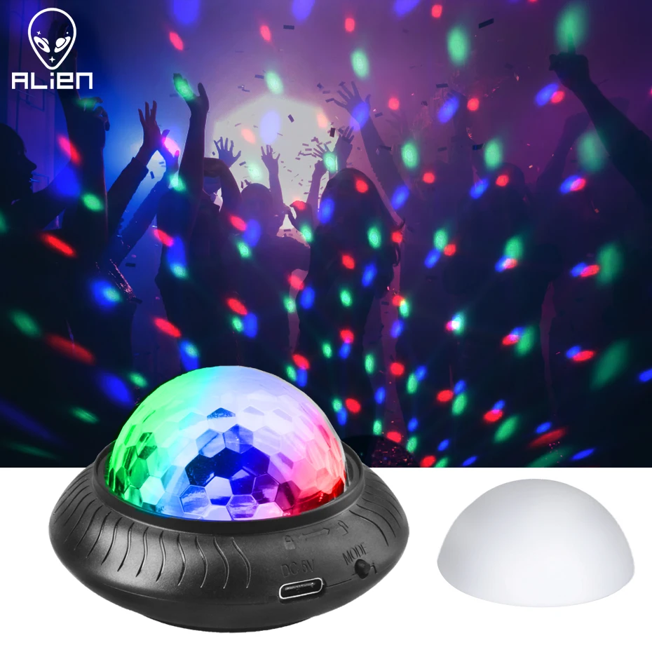ALIEN Portable Rechargeable RGB Mini Disco Ball Night Light 2IN1 Effect Sound Activated Party Wedding Holiday Car DJ Show Lamp