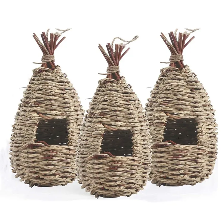 Подвесной домик для Колибри, карманное уличное хранилище для отдыха на открытом воздухе, натуральное плетеное волокно, укрытие, канарея, нута, Врен, птичье гнездо