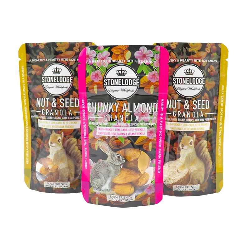 Customized foil mylar smell proof reusable ziplock plastic stand up pouch seed food packaging bag with logo