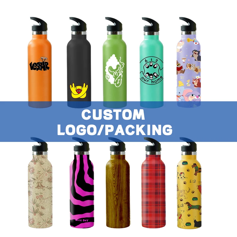 Custom Logo Double Wall Insulated Stainless Steel Sports Drink Water Bottle Vacuum Thermoses Flask for Hiking Camping Travel