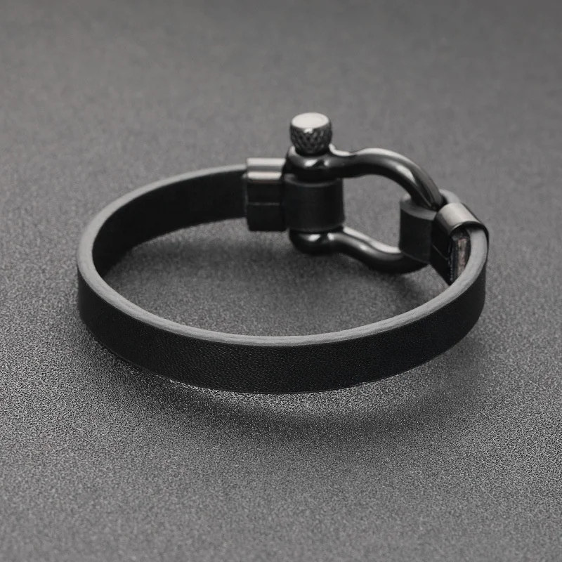 Punk Style Design  jewelry stainless steel  Horseshoe Buckle bracelet for men leather metal