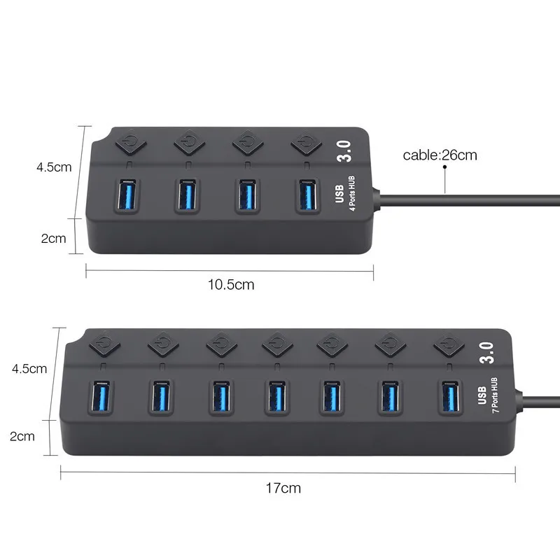 USB Hub 3.0 High Speed 4 / 7 Port USB 3.0 Hub Splitter with On/Off Switch