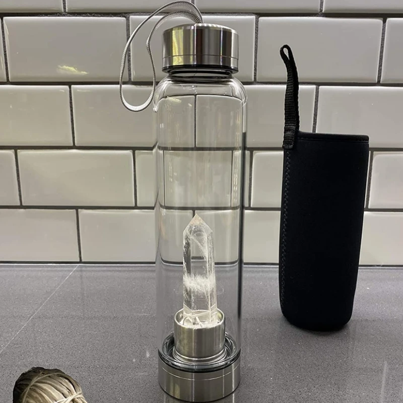Wholesale Eco Friendly Natural Quartz Crystal Glass Water Bottle Six Prism Crystal Column Energy Healing Infused Water Bottle