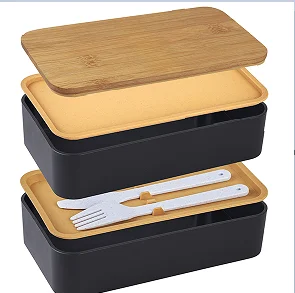 Eco-Friendly double layers big capacity bamboo tiffin bento lunch box For Kids and Adults