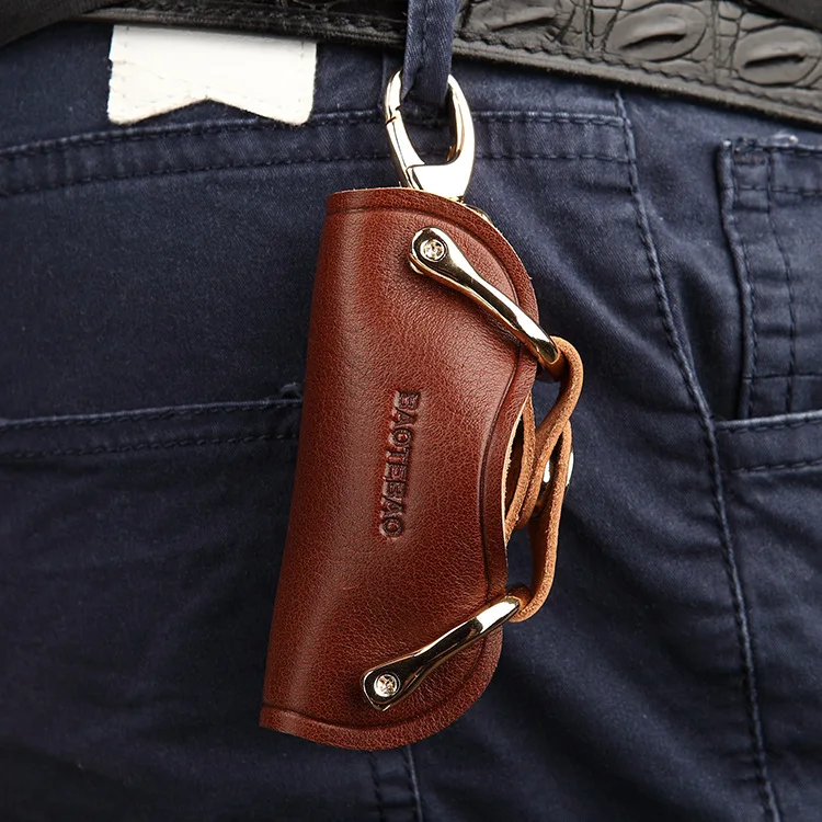 1 PC Portable Leather Housekeeper Holders Key Case Holder Bag Unisex Wallet Cover Simple Solid Color