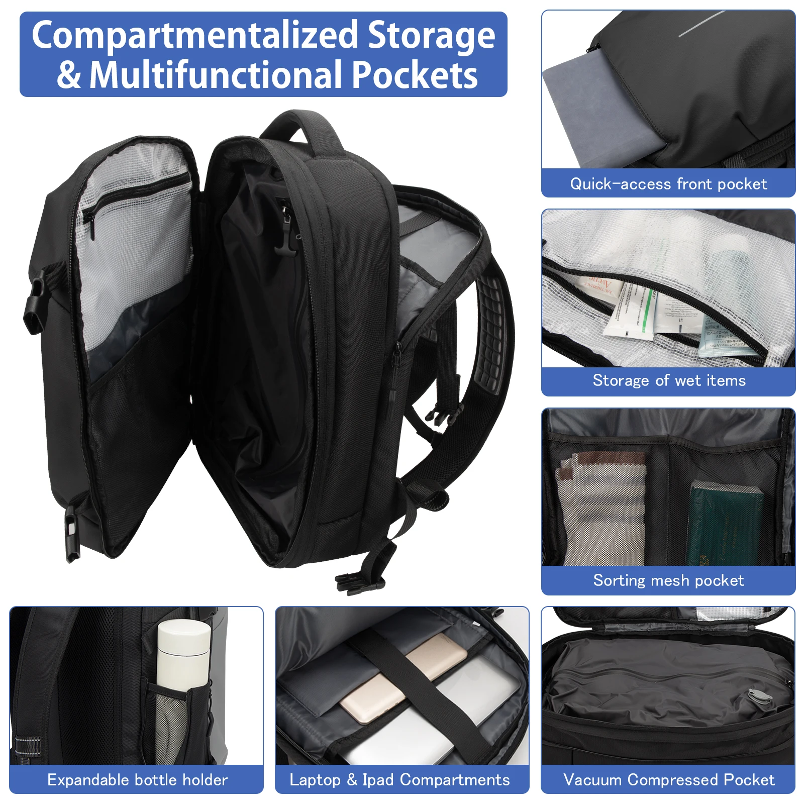 Waterproof Custom Logo Expandable Business Bagpack Laptop Compressor Air Travel Bag Large Capacity Compression Vacuum Backpack