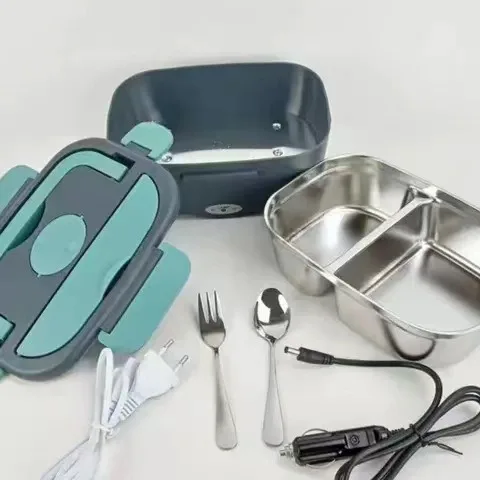 Portable Electric Lunch Box Food Heater Fast Heating 1.5L Stainless Steel Containers 2 Pack-for Car Office Outdoor Use