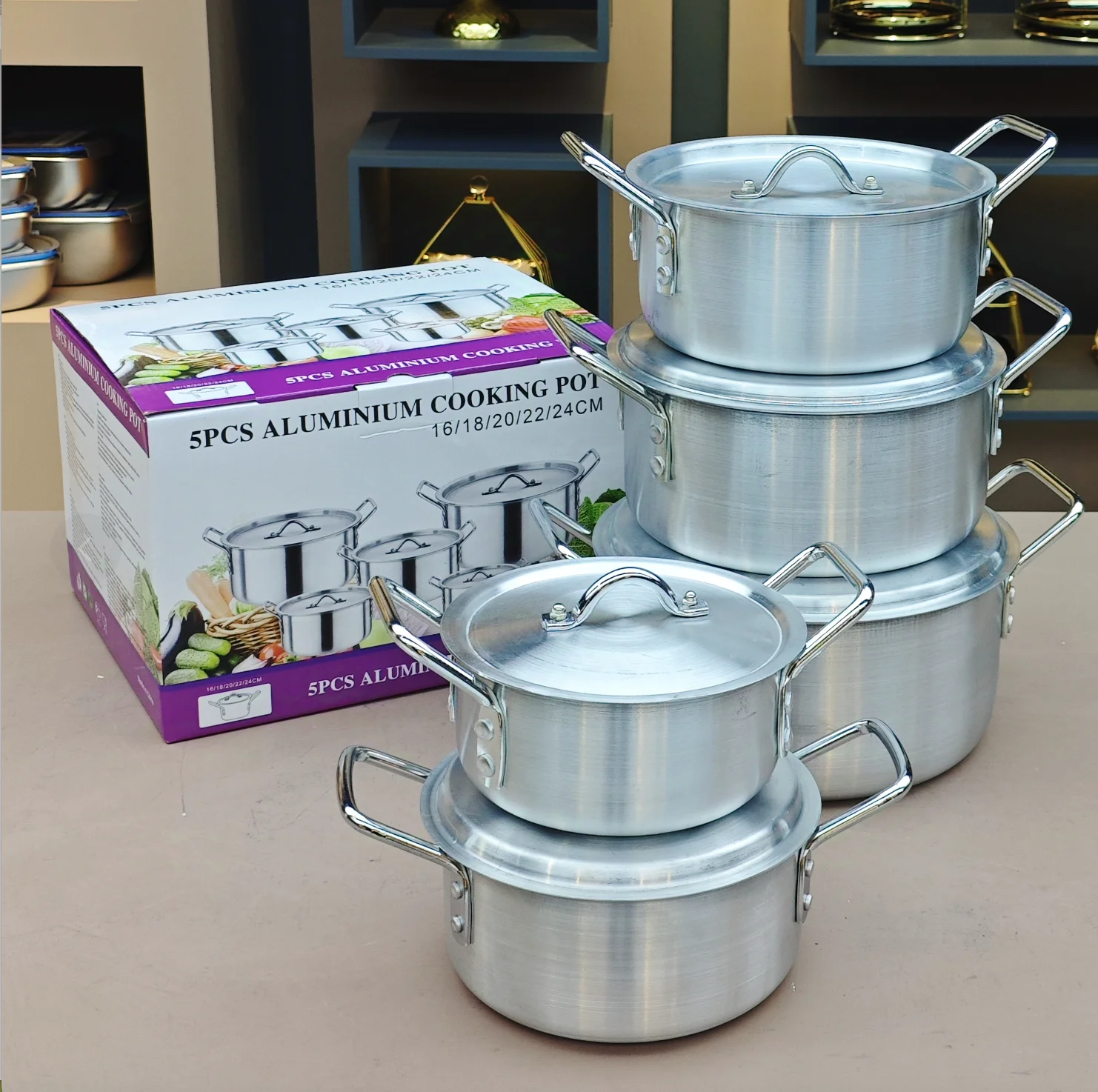 Classic Luxury Aluminium Alloy Panelas Cookware Set 5pcs 16cm 18cm 20cm 22cm 24cm Kitchen Cooking Pot Casserole