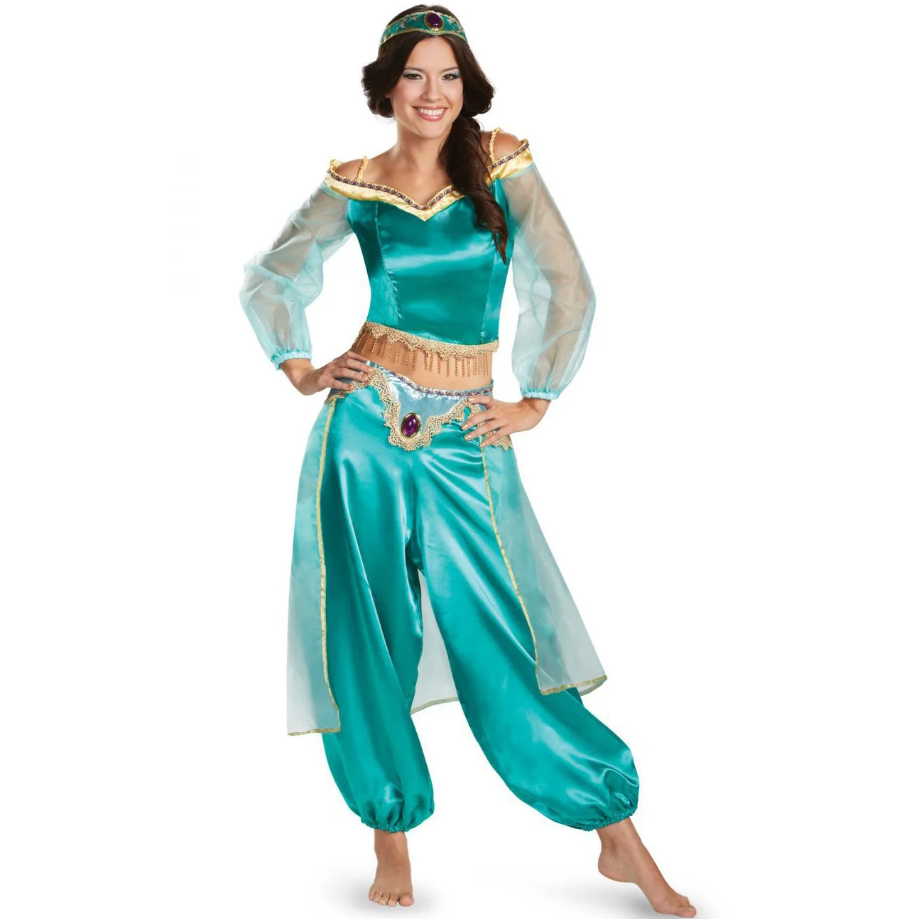 Fancy Aladdin Jasmine Cosplay Jumpsuit Girls Halloween Princess Party Dress up Clothing Set Anime Costume